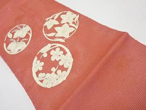 リサイクル　絽　桔梗・梅・桐の丸模様刺繍名古屋帯